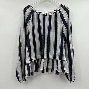 Merona Top Women XXL White Blue Stripes Sheer Lightweight Long Sleeve Coastal